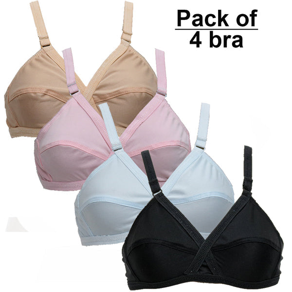 Parisa Pack Of 4 Classy Brief Comfortable Cotton Non Padded Bra