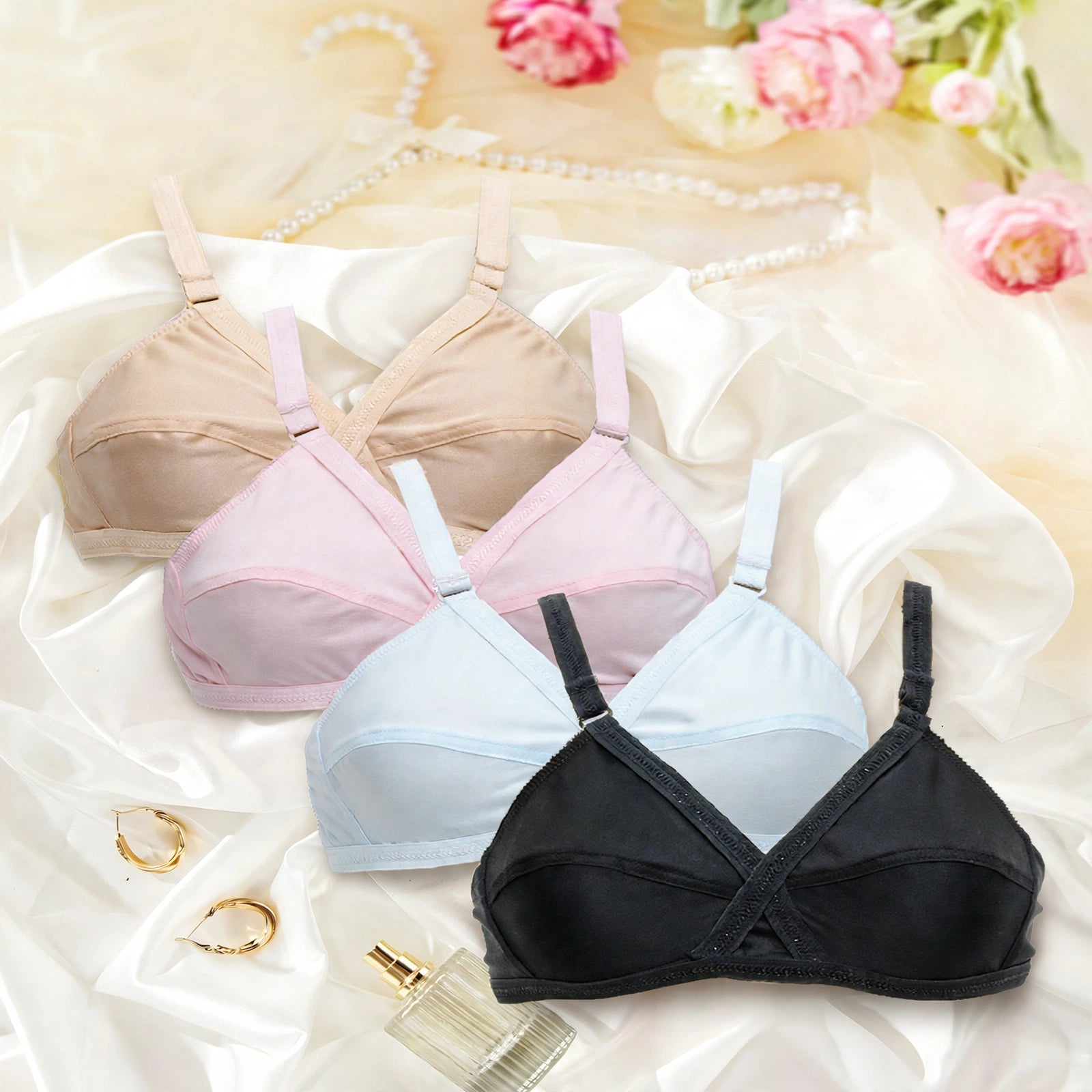 Parisa Pack Of 4 Classy Brief Comfortable Cotton Non Padded Bra