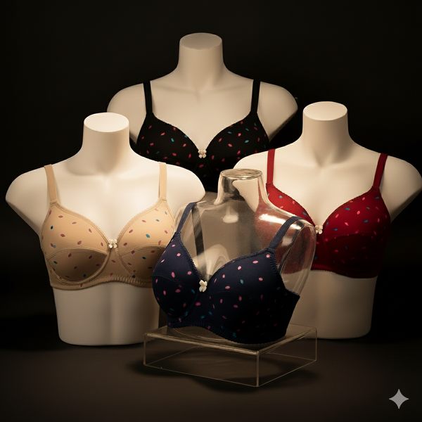 Parisa Light Padded Cotton Printed Bra – Soft & Breathable Everyday Wear (Pack of 4)