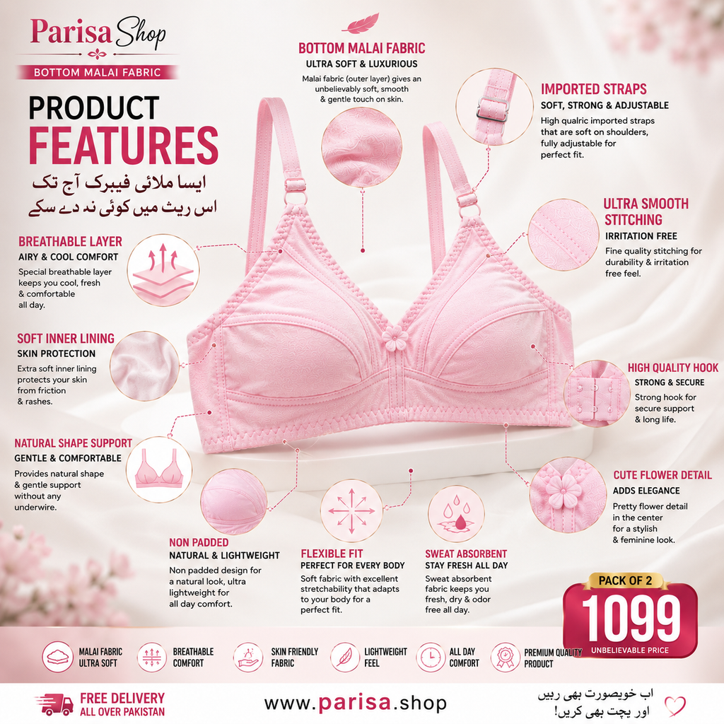 Parisa Premium Malai Fabric Non-Padded Bra – Pack of 2
