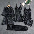 Parisa 5 pcs Non Padded Pure Silk Pajama Set Cami Top Nightgown Sexy Sleepwear Robe Sets Lace Nightdress